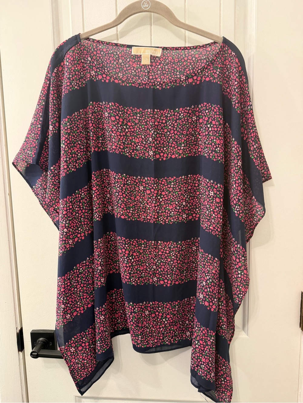 Michael Kors Navy and Pink Floral Stripe Tunic Top